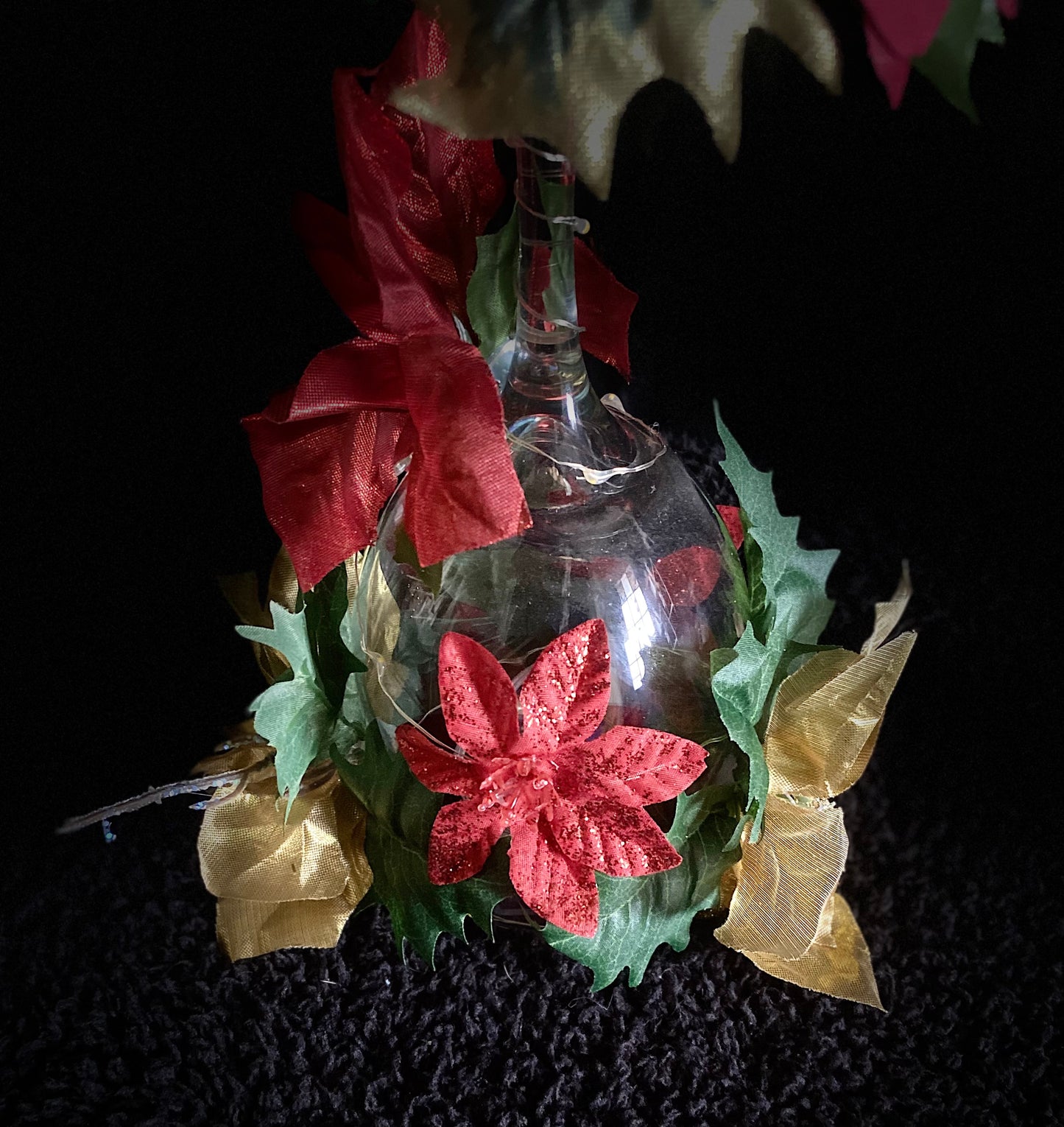 Red Poinsettia lighted centerpiece