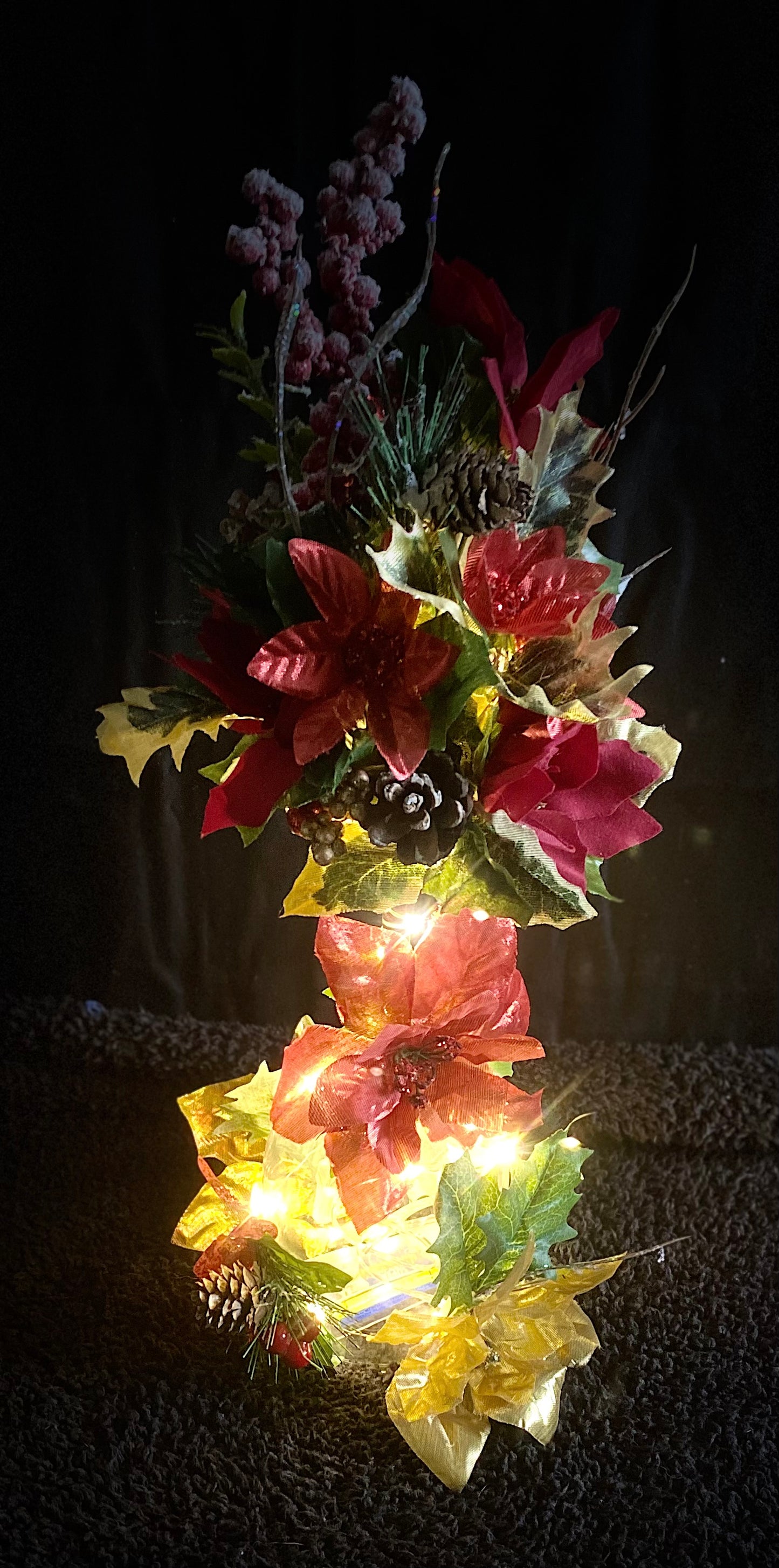 Red Poinsettia lighted centerpiece